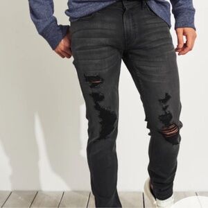 Hollister Men's Charcoal Distressed Skinny Jeans
